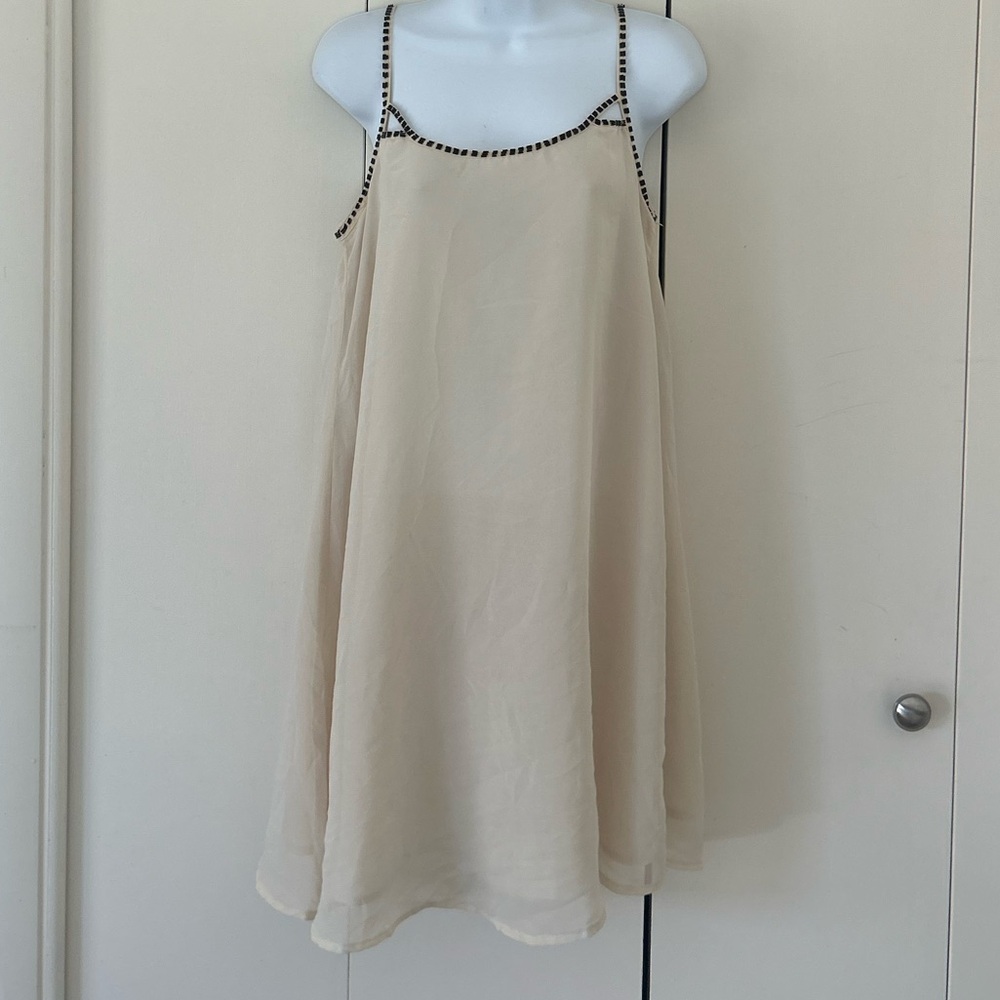 Aquamar sheer overlay bead embellished spaghetti strap mini dress M